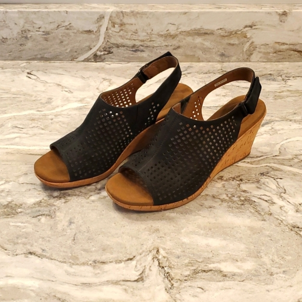 Rockport Briah Perf Sling Wedge Sandals, Black